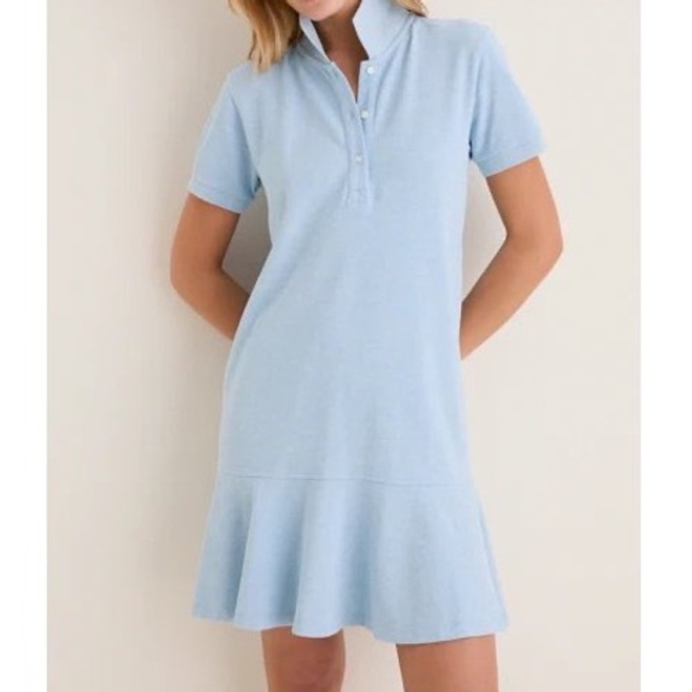 Tuckernuck Light Blue Pique Flounce Hem Polo Dress Small Hamptons‎ Preppy Spring